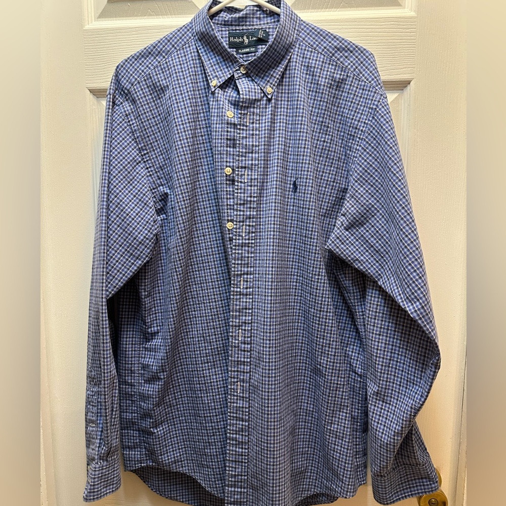 Ralph Lauren Navy & Light Blue Micro-Plaid Button-Down Shirt